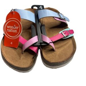 Wonder Nation Cork Strappy Style Sandals Blue/Pink Girls 4
